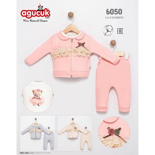 Agucuk Baby 6050 Kız Bebe Dantelli Fermuarlı 3 Lü Takım 3-9 Ay - 41578-Karışık Renk -3-9 AY