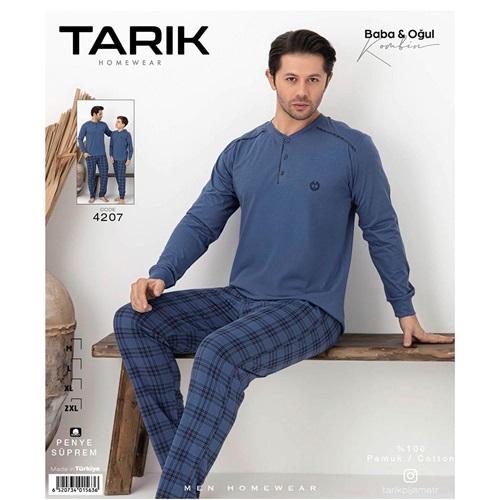 Tarık 4207 Erkek Penye Ekose Desenli Uzun kol Pijama Takımı M-2XL