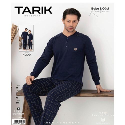 Tarık 4209 Erkek Penye Kareli Desenli Uzun kol Pijama Takımı M-2XL