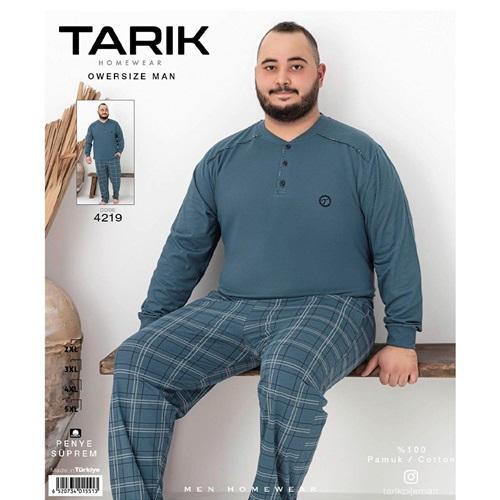 Tarık 4219 Erkek Penye Battal Ekose Desenli Uzun kol Pijama Takımı 2XL-5XL - 41586-Karışık Renk -BATTAL