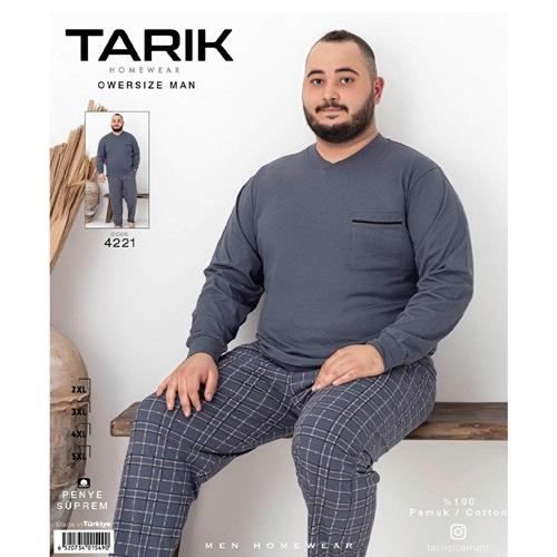 Tarık 4221 Erkek Penye Battal V Yakalı Cepli Uzun kol Pijama Takımı 2XL-5XL