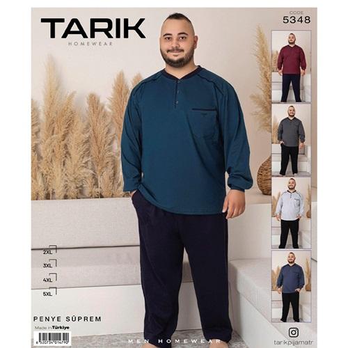 Tarık 5348 Erkek Penye Battal T Arma Nakışlı Uzun kol Pijama Takımı 2XL-5XL