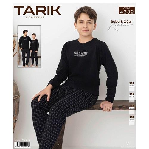 Tarık 4332 Erkek Çocuk Penye Bravery Baskılı Uzun Kol Pijama Takımı 11-15 Yaş