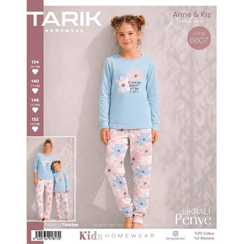 Tarık 6607 Kız Çocuk Penye Ges Çicek Baskılı Uzun Kol Pijama Takımı 10-15 Yaş