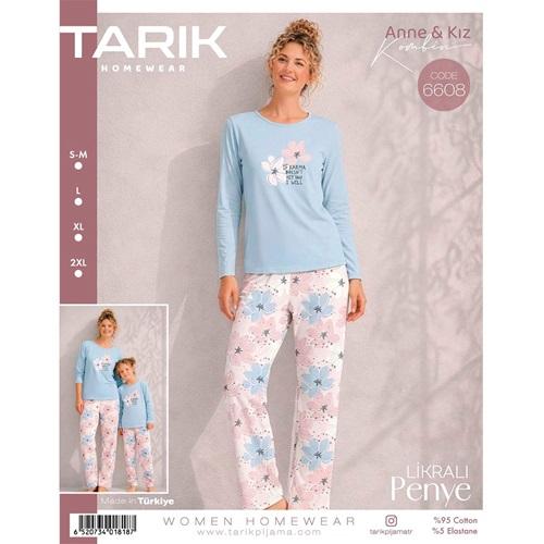 Tarık 6608 Bayan Penye Çicek Baskılı Uzun Kol Pijama Takımı S-2XL