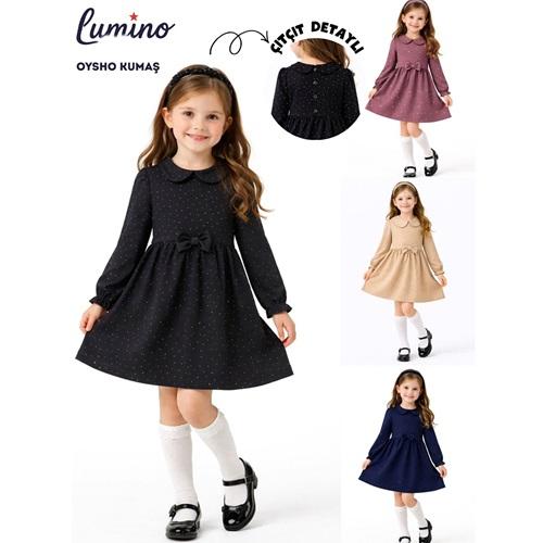 Lumino 20476 Kız Çocuk Oysho Taşlı Fiyonklu Elbise 4-8 Yaş - Karışık Renk - 4-8 YAŞ