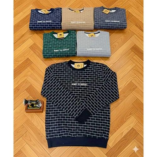 Strongx 00263 Erkek Jakarlı Tuğla Desenli Sıfır Yaka Sweat S-2XL