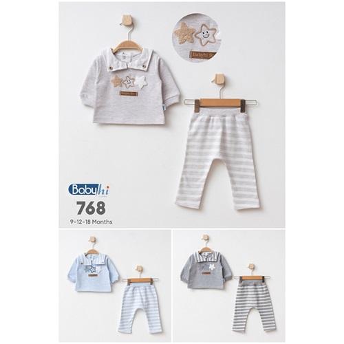 Baby Hi 768 Erkek Bebe Yıldızlı Nkışlı Yakalı 2Li Takım 9-18 Ay - 41647-Karışık Renk -9-12-18 AY