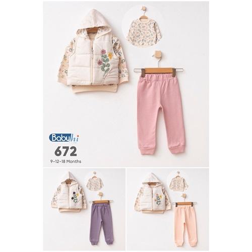Baby Hi 672 Kız Bebe Süzene Çicek Micro Yelekli 3 Lü Takım 9-18 Ay