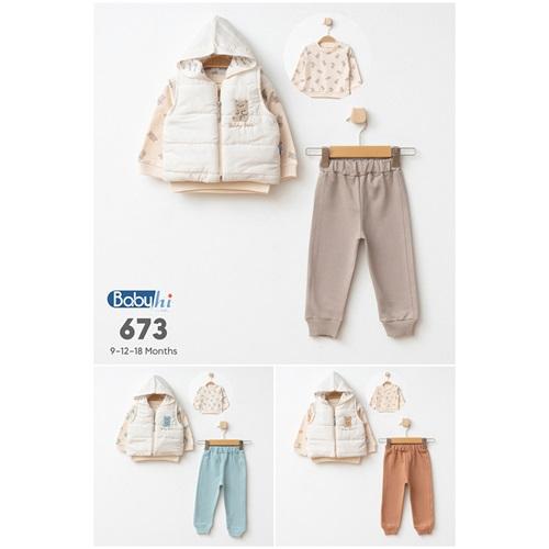 Baby Hi 673 Erkek Bebe Süzene Aycık Micro Yelekli 3 Lü Takım 9-18 Ay - 41656-Karışık Renk -9-12-18 AY