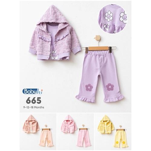 Baby Hi 665 Kız Bebe Papatya Jakarlı Hırkalı 3 Lü Takım 9-18 Ay - 41657-Karışık Renk -9-12-18 AY