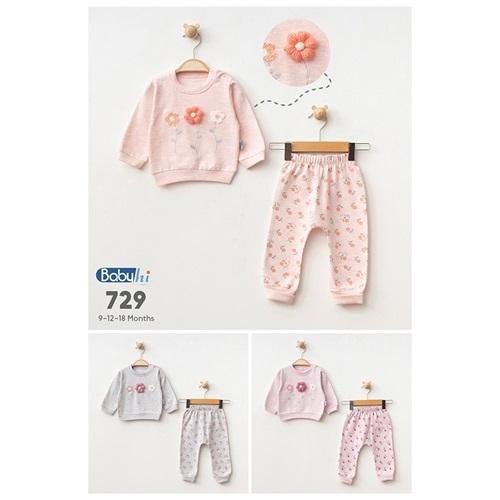 Baby Hi 729 Kız Bebe Penye Papatyalı Nakışlı 2Li Takım 9-18 Ay