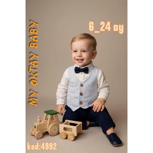 My Oktay 4942 Erkek Bebe Müslin Yelekli Mendilli Damat Takım 9-24 Ay