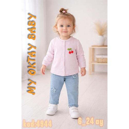 My Oktay 4944 Kız Bebe Müslin Kirazlı Kotlu Takım 9-24 Ay