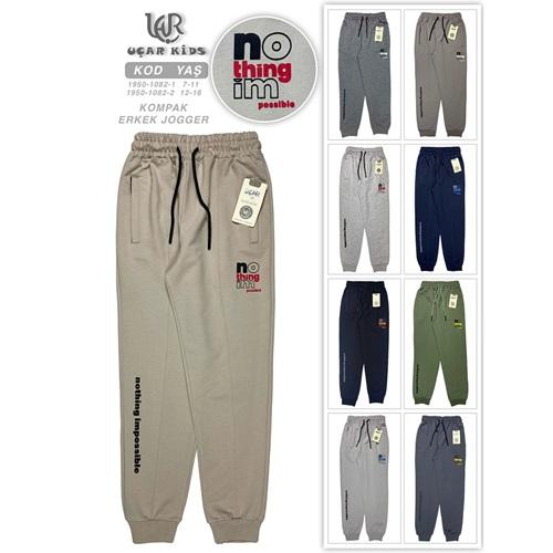 Uçar 1082-2 Erkek Çocuk Kompak No Thing Baskılı Flatolu Fermuar Paça Uzun Ribana Eşofman Alt 12-16 Yaş