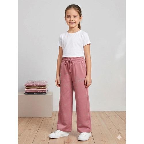 Kalp Kids 1529-1 Kız Çocuk Cotton Palazzo Love Taş Baskılı Pantolon 6-12 Yaş