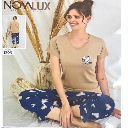 Noya Lüx 1299 Bayan Ring Viskon V Yaka Kısa Kol Kapri Takım M-2XL