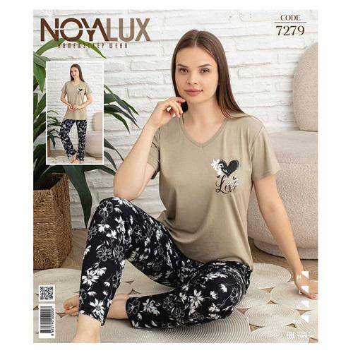 Noya Lux 7279 Bayan Penye V Yaka Kısa Kol Pijama Takımı M-2XL