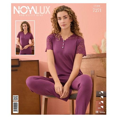 Noya Lux 7271 Bayan Penye Violet Omuzu Dantelli Pijama Takımı M-2XL