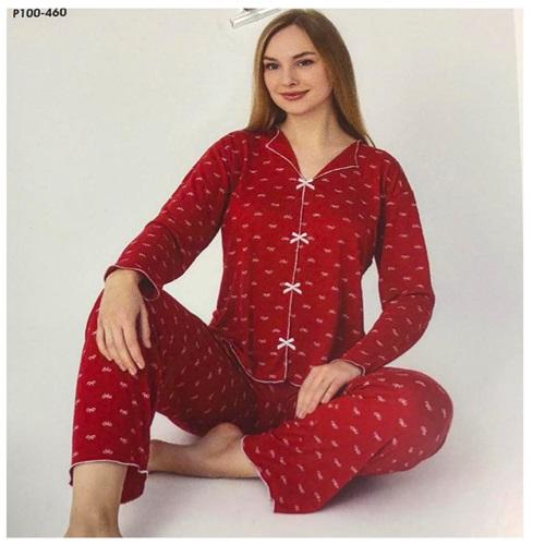 Sude P100-460 Bayan Alaçatı Gömlek Uzun Kol Pijama Takımı M-2XL