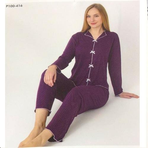 Sude P100-416 Bayan Alaçatı Gömlek Uzun Kol Pijama Takımı M-2XL