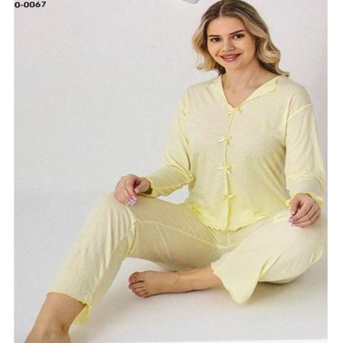Sude P100-0067 Bayan Alaçatı Gömlek Uzun Kol Pijama Takımı M-2XL