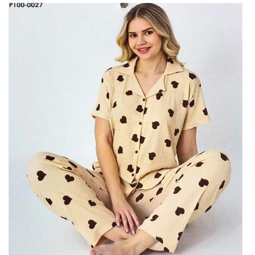 Charme P100-0027 Bayan Bürümcük Desenli Kısa Kol Pijama Takımı M-2XL
