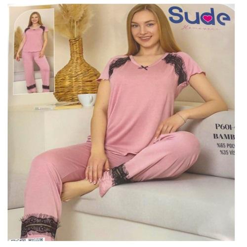 Sude P601-42 Bayan Bambu Genç Bisiklet Yaka Kısa Kol Pijama Takımı M-2XL