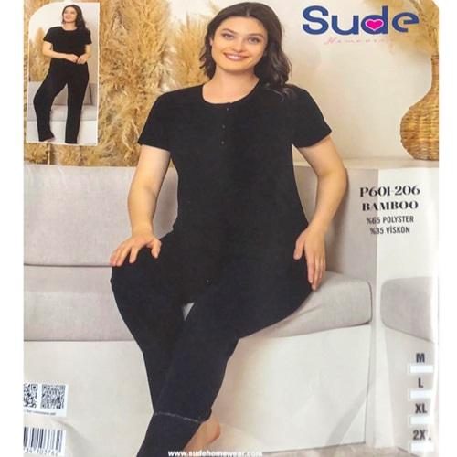 Sude P601-206 Bayan Bambu Bisiklet Yaka Kısa Kol Pijama Takımı M-2XL