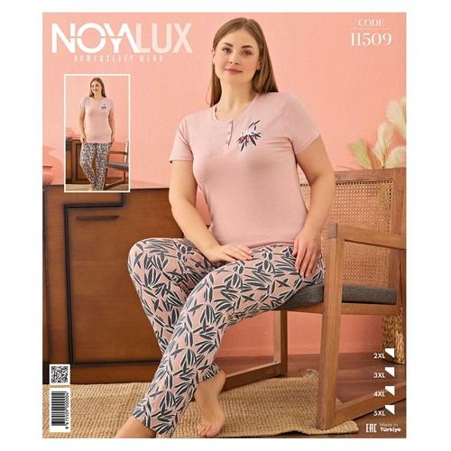 Noya Lux 11509 Bayan Battal Düğmeli Patlı Kısa Kol Pijama Takımı 2XL-5XL