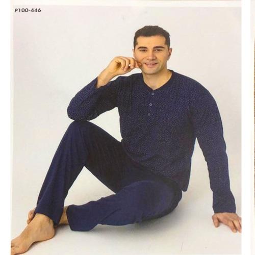 Sude P100-446 Erkek Cotton 3 Doğumeli Uzun Kol Pijama Takımı M-2XL
