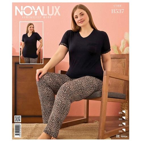 Noya Lux 11537 Bayan Battal Cepli Dantelli Kısa Kol Pijama Takımı 2XL-5XL