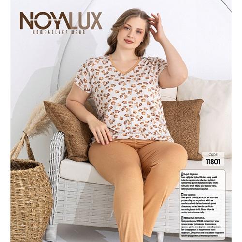 Noya Lux 11801 Bayan Battal Desenli Kısa Kol Pijama Takımı 2XL-5XL