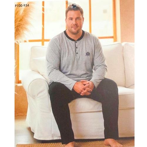 Sude P100-934 Erkek Cotton Battal 3 Doğumeli Uzun Kol Pijama Takımı 2XL-5XL