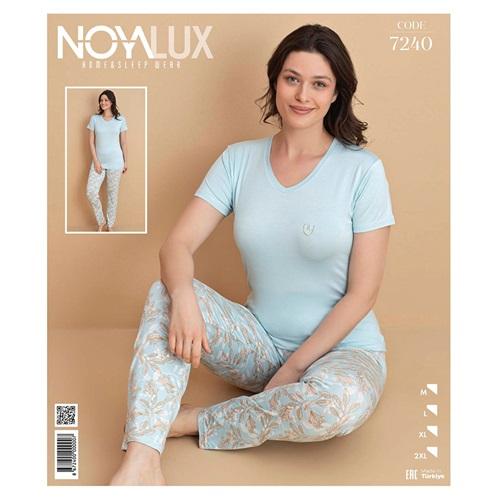 Noya Lux 7240 Bayan Penye Nakışlı Kısa Kolu V Yaka Pijama Takımı M-2XL
