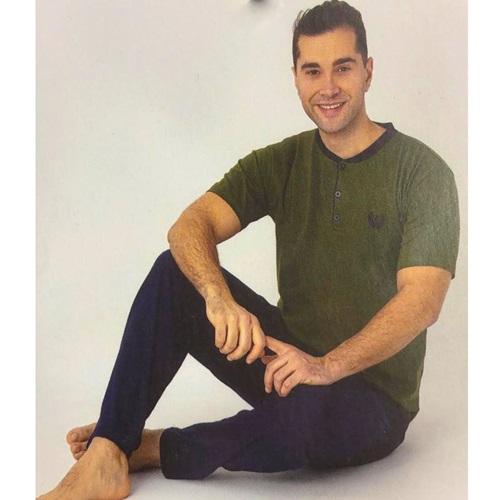 Sude P100-0016 Erkek Cotton Bisiklet Yaka Kısa Kol Pijama Takımı M-2XL