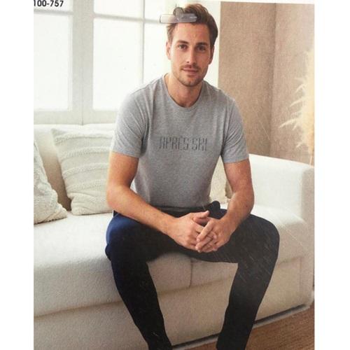 Sude P100-757 Erkek Cotton Bisiklet Yaka Kısa Kol Pijama Takımı M-2XL