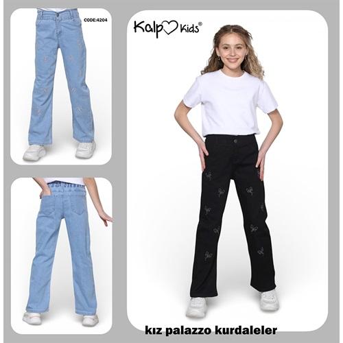 Kalp Kids 4204-1 Kız Çocuk Cotton Palazzo Kurdalecikler Nakışlı Pantolon 6-12 Yaş