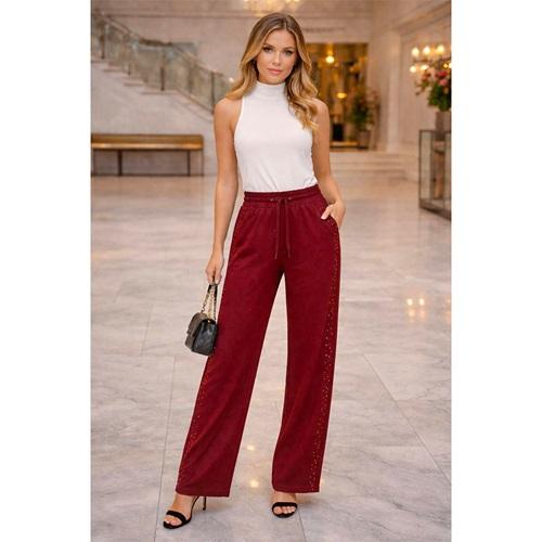 Elit Lıfe 159 Bayan Elmas Kumaş Yan Taş Baskılı Bol Paça Eşofman Alt S-2XL