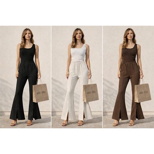 Elit Lıfe 161 Bayan Dalgıç Kumaş Çimalı İspanyol Paça Yırtmaçlı Eşofman Alt S-2XL