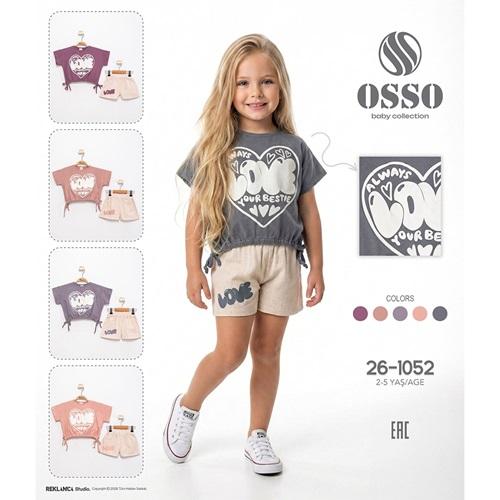 Osso 1052 Kız Çocuk Penye Kabartma Love Baskılı Şortlu Takım 2-5 Yaş