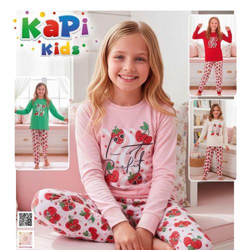 Kapi Kids 8315 Kız Çocuk Penye Gez Çilek Baskılı Uzun Kol Pijama Takımı 11-15 Yaş