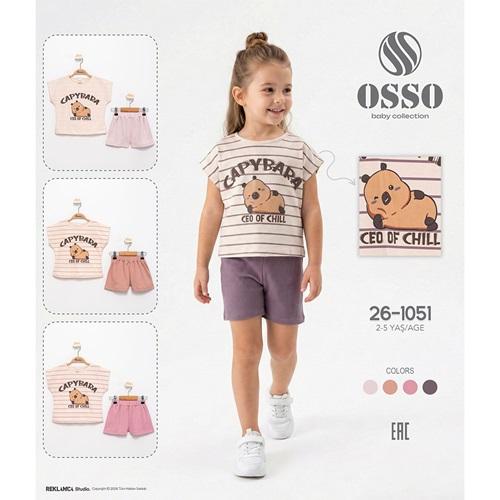 Osso 1051 Kız Çocuk Penye Capybara Baskılı Şortlu Takım 2-5 Yaş