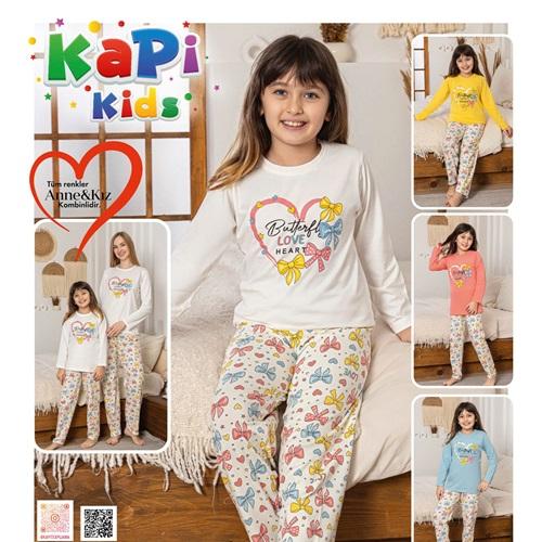 Kapi Kids 8322 Kız Çocuk Penye Gez Butterfly Love Baskılı Uzun Kol Pijama Takımı 11-15 Yaş