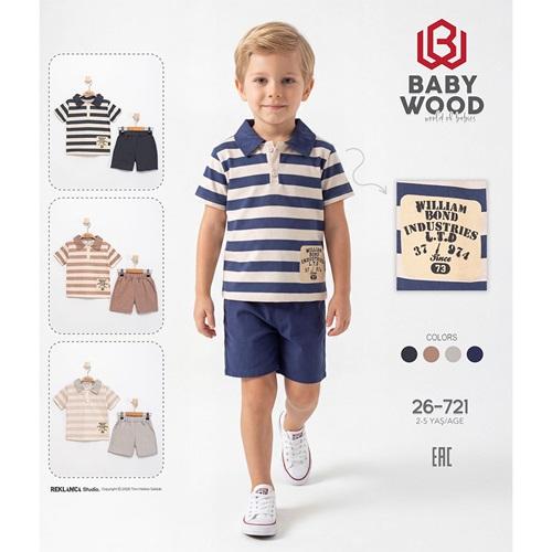 Babywood 721 Erkek Çocuk Penye Çizgili Şortlu Takım 2-5 Yaş