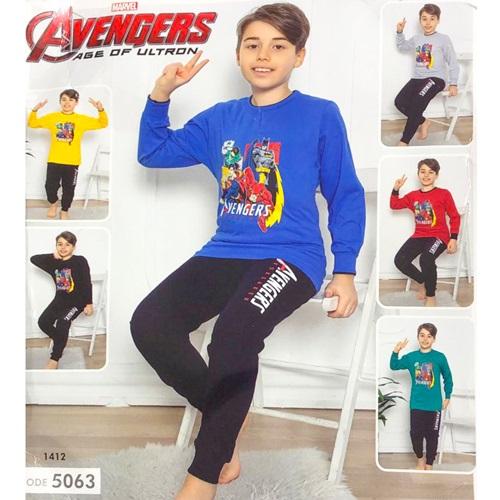 Avengers 5063 Erkrk Çocuk Penye Batman Baskılı Uzun Kol Pijama Takımı 3-6 Yaş