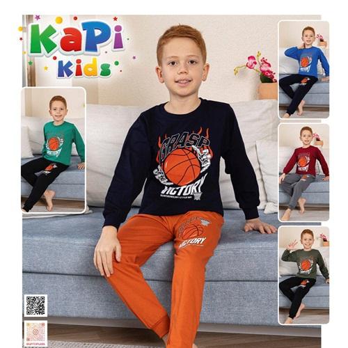 Kapi Kids 7227 Erkek Çocuk Penye Gez Basketbol Baskılı Uzun Kol Pijama Takımı 11-15 Yaş