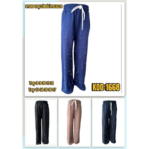 Yılmazcan 1668-2 Kız Çocuk Oysho Duble Face İnci Taşlı Palazzo Eşofman Alt 13-17 Yaş