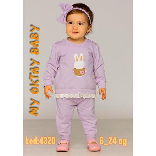 My Oktay 4320 Kız Bebe Penye Sevimli Ayıcık Nakışlı Takım 9-24 Ay