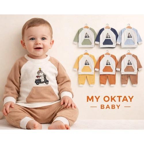 My Oktay 4315 Erkek Bebe Penye Raporlu Motorlu Snoopy Nakışlı Takım 9-24 Ay